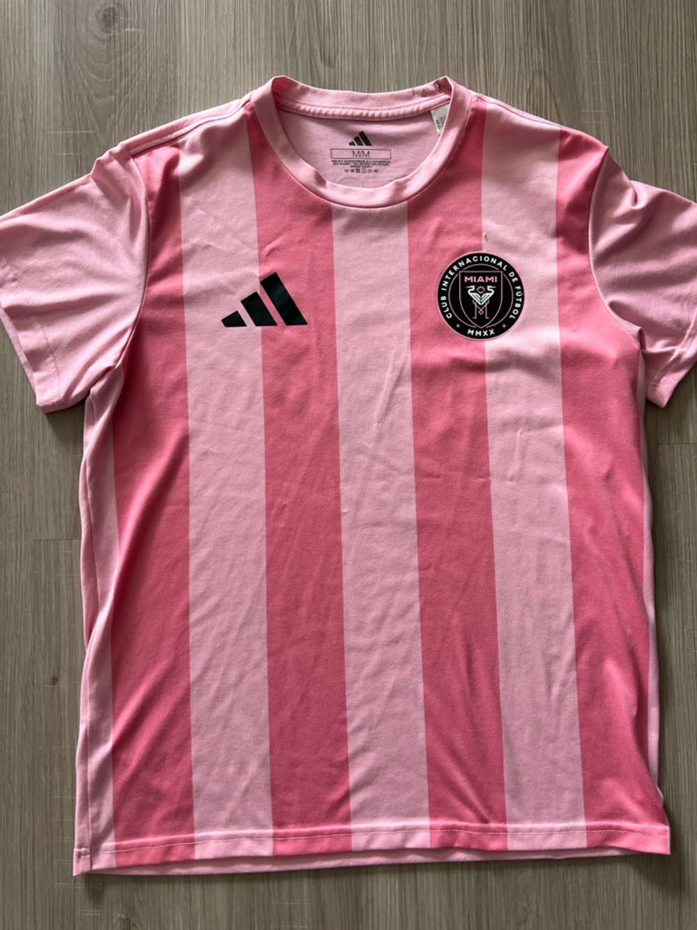 adidas Miami  Messi Alternating Pink Stripe Kids Soccer Jersey Size M